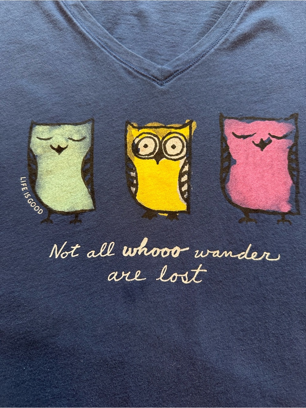 Life Is Good Owls “Not all whooo wander are lost” Size Large Women’s  - Rare
